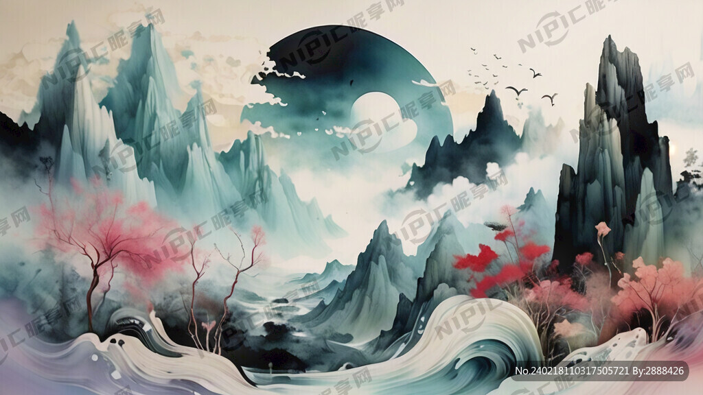 中国山体极简主义 垂直山 柔和