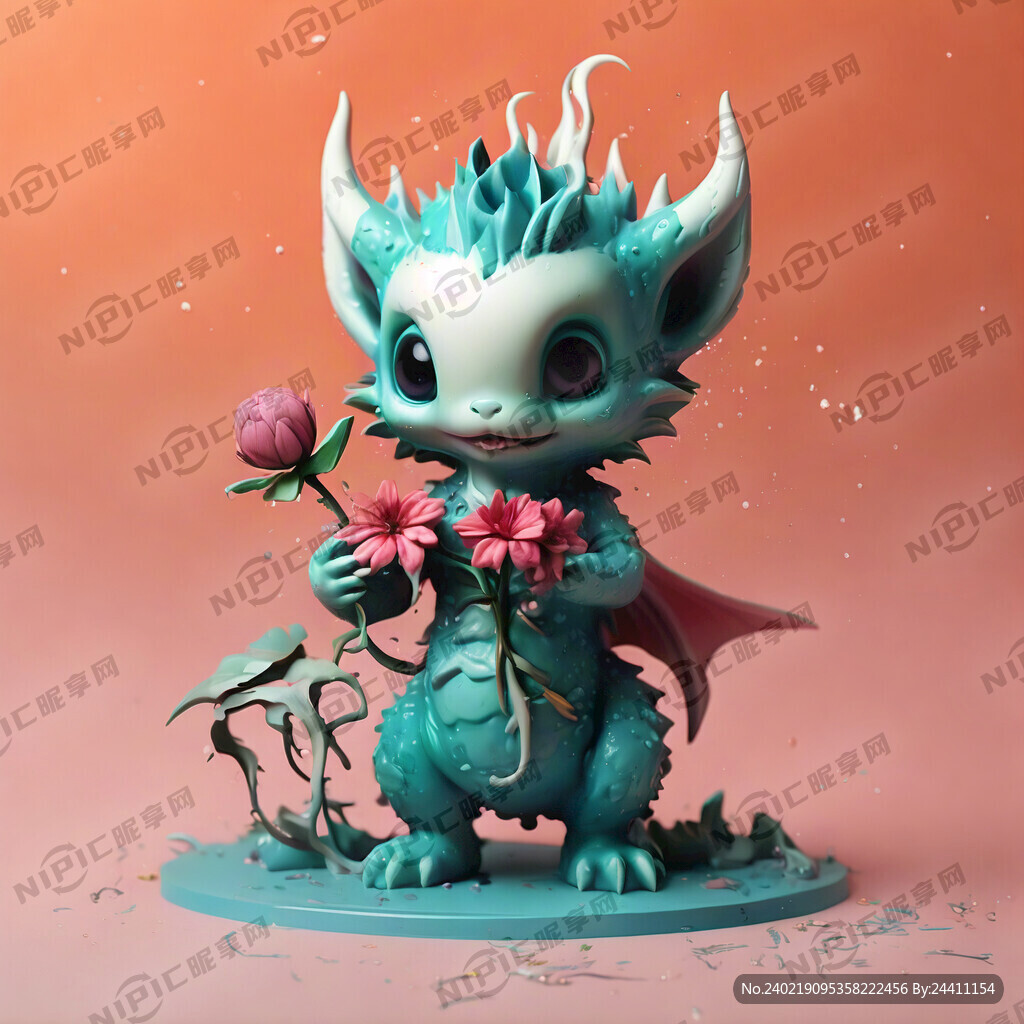 翠绿色的小型生物正拿着一朵花