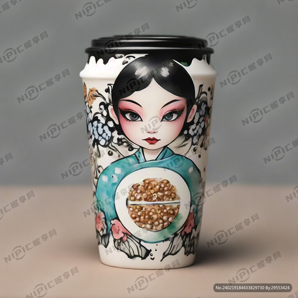 带盖酸奶杯谷物纸杯 写实风格