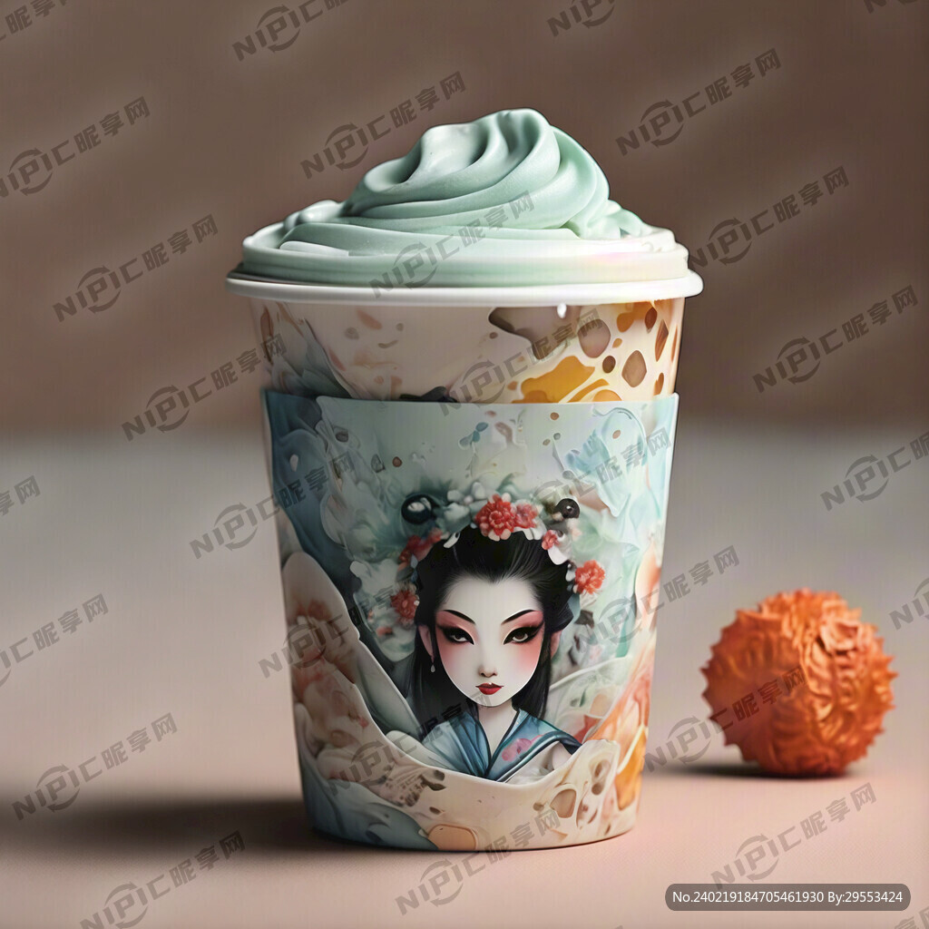 带盖酸奶纸杯 中国风 京剧花旦