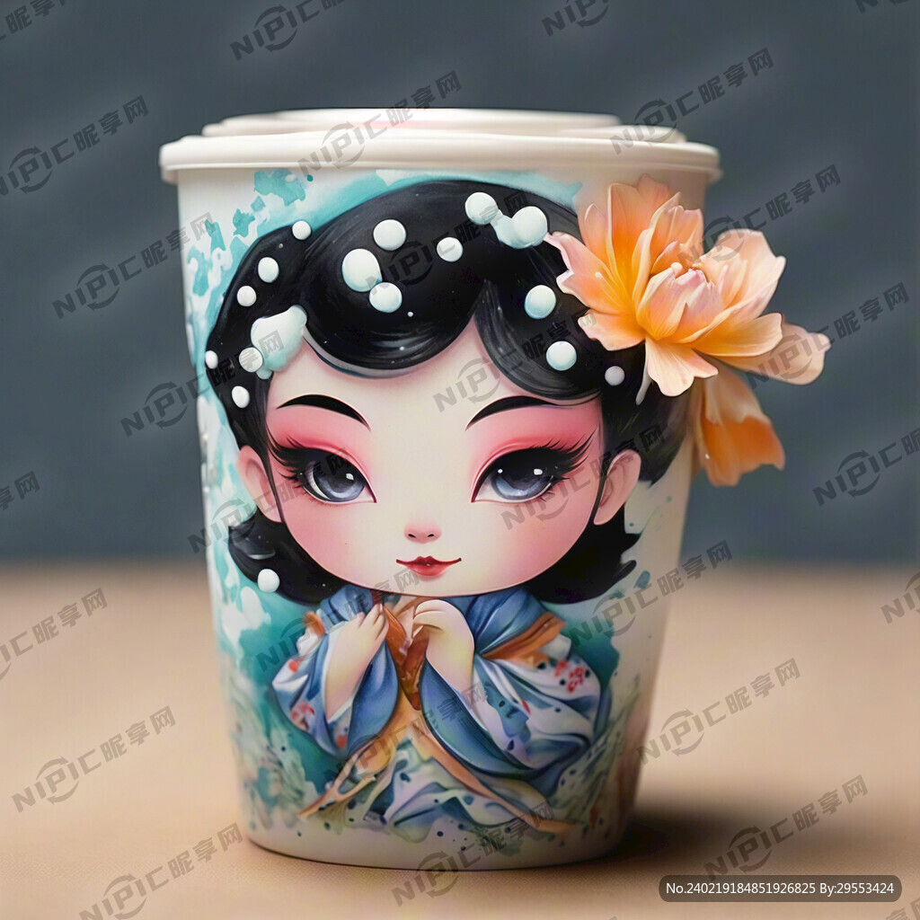 带盖酸奶纸杯 插画 京剧花旦
