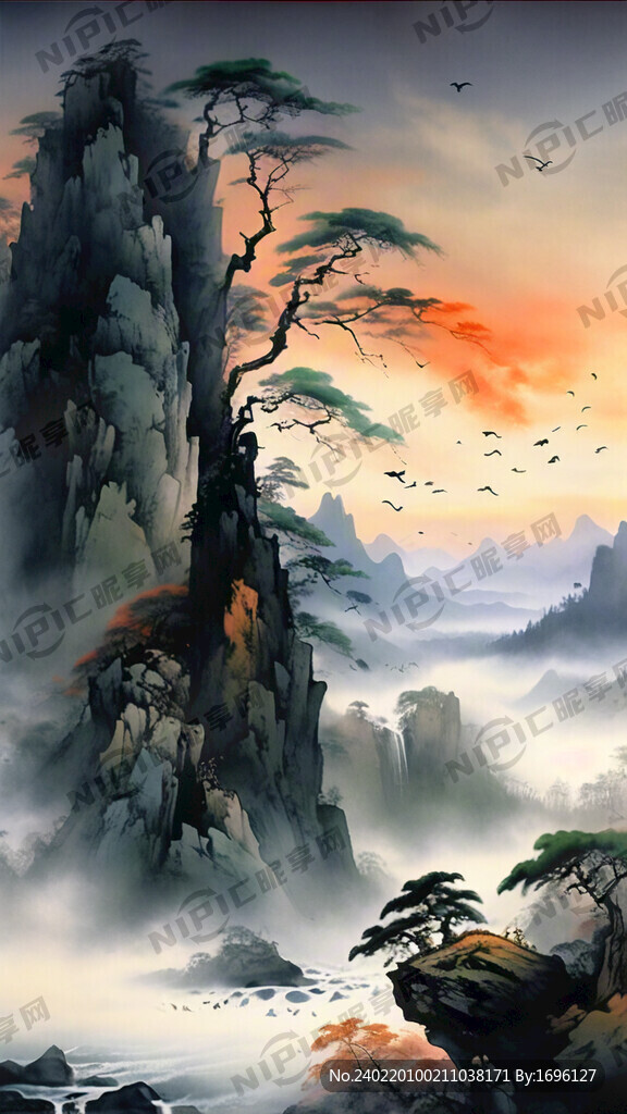 山谷 中国风 中国画 山水