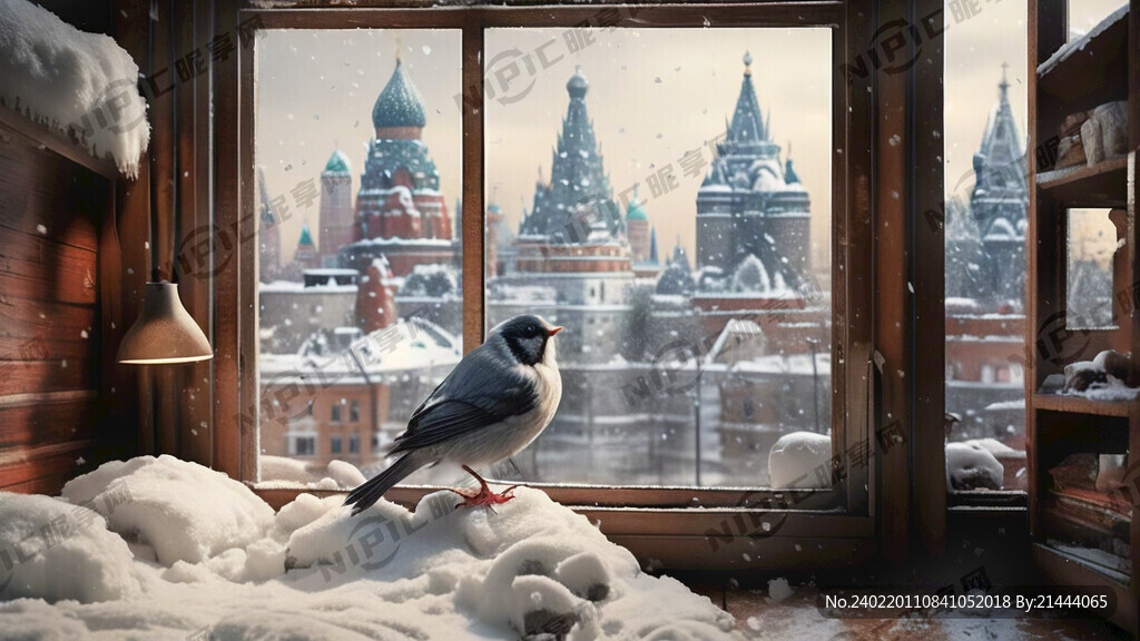 远景是大量俄罗斯建筑中景是冬天