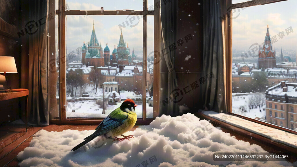 远景是落满积雪的大量俄罗斯建筑