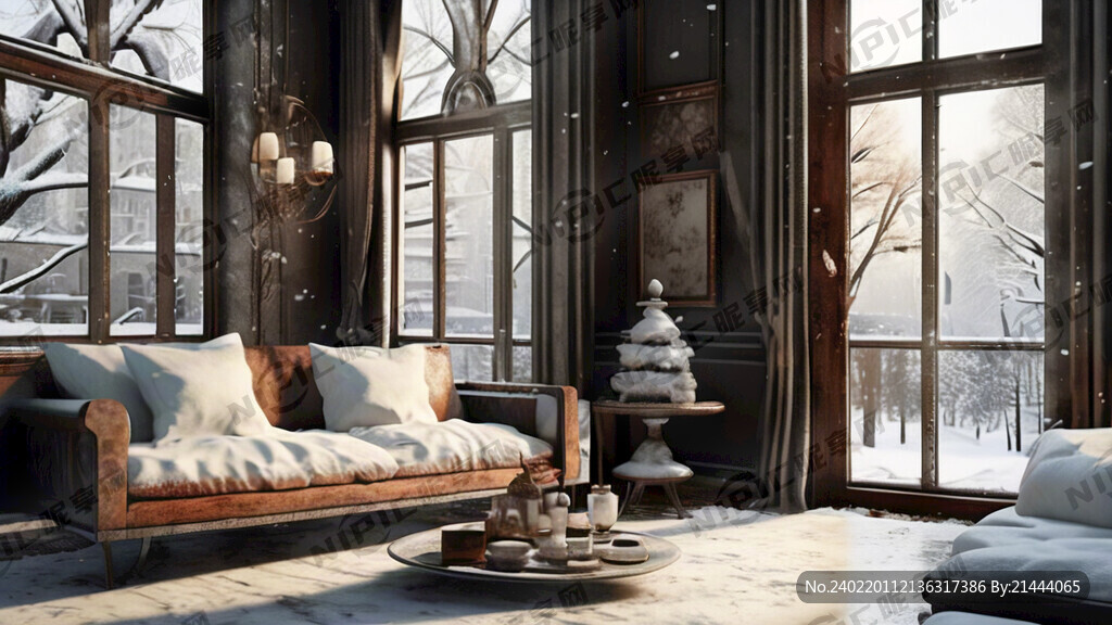 远景是冬天积雪的俄罗斯风格建筑