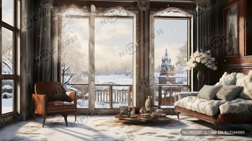 远景是冬天的俄罗斯风格建筑群