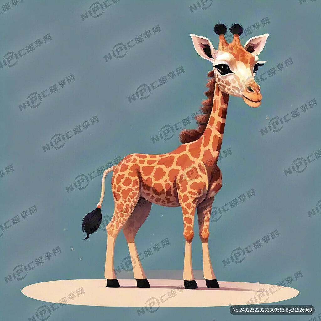 卡通手绘可爱全身长颈鹿矢量图