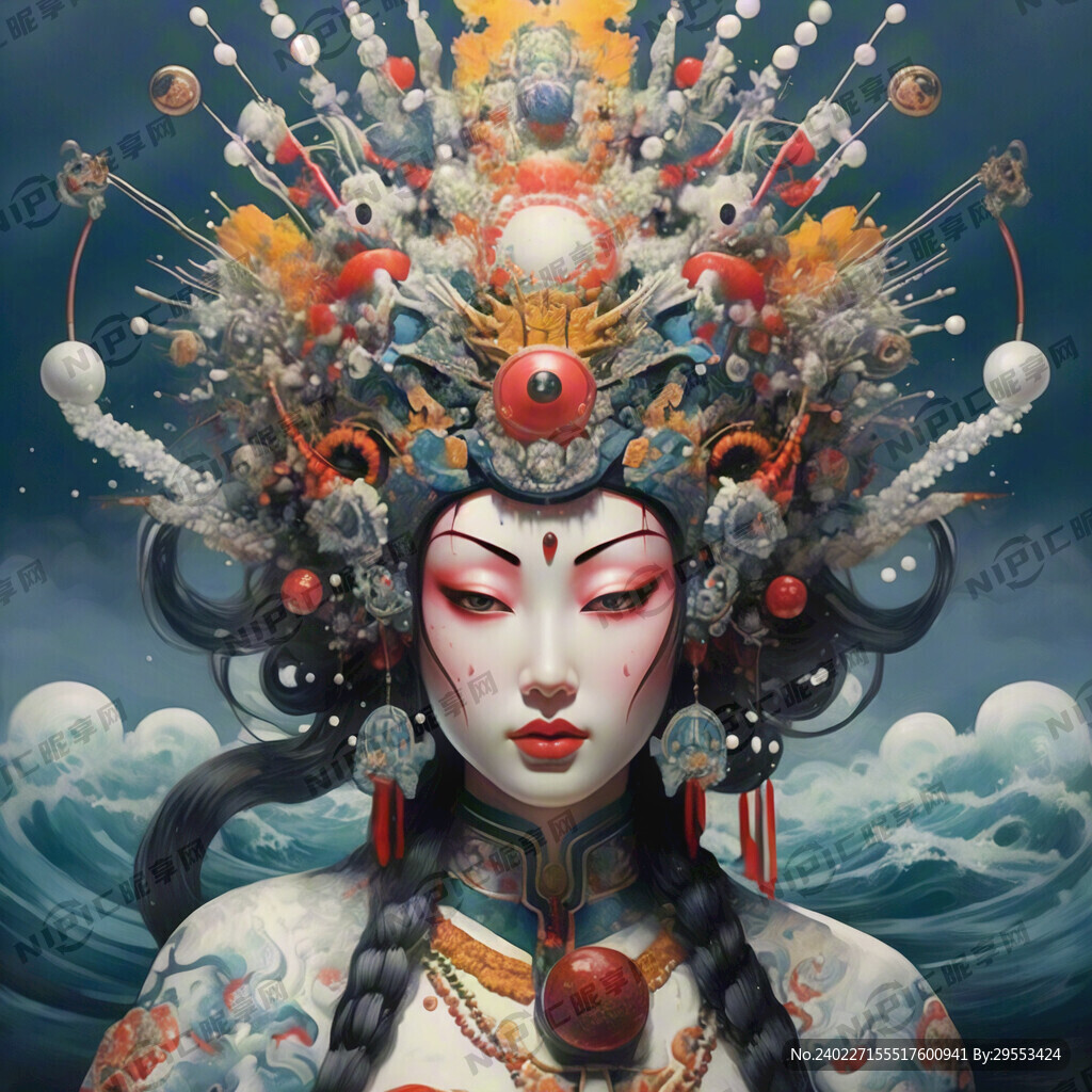 精致插画妈祖娘娘 大海 头饰