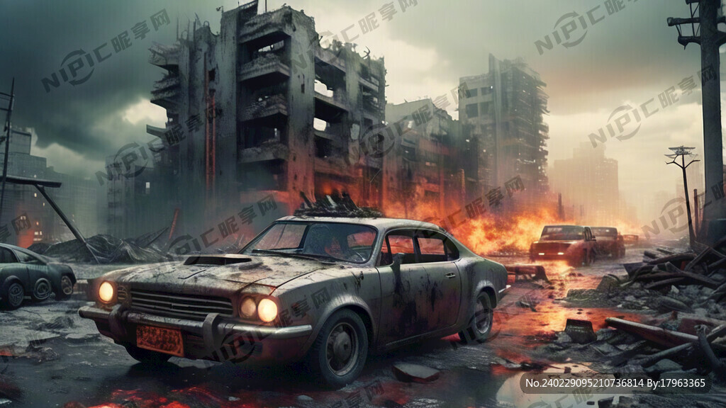 城市废墟 破旧汽车 赛博朋克