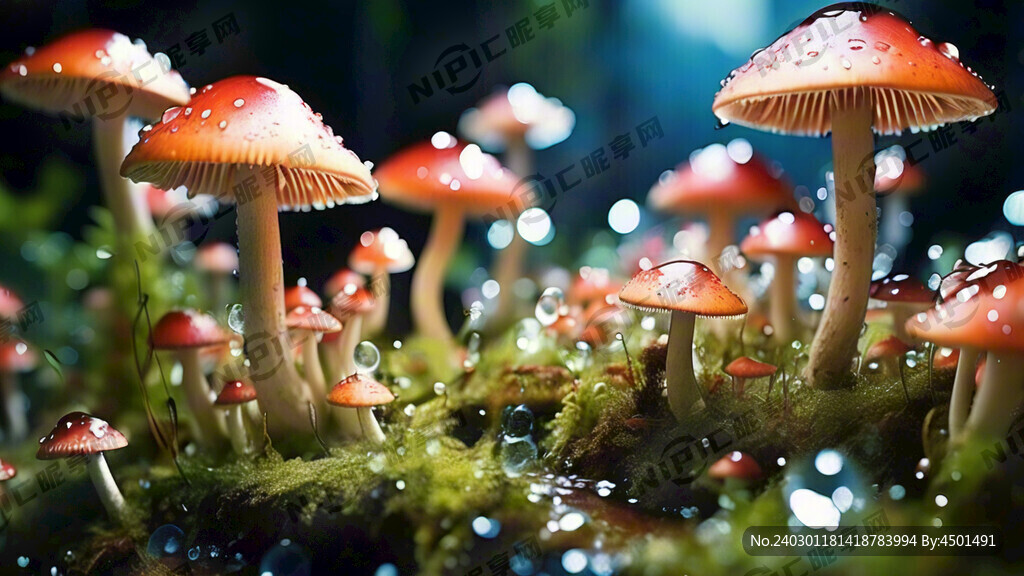 很多蘑菇 清爽 露水 商业摄影