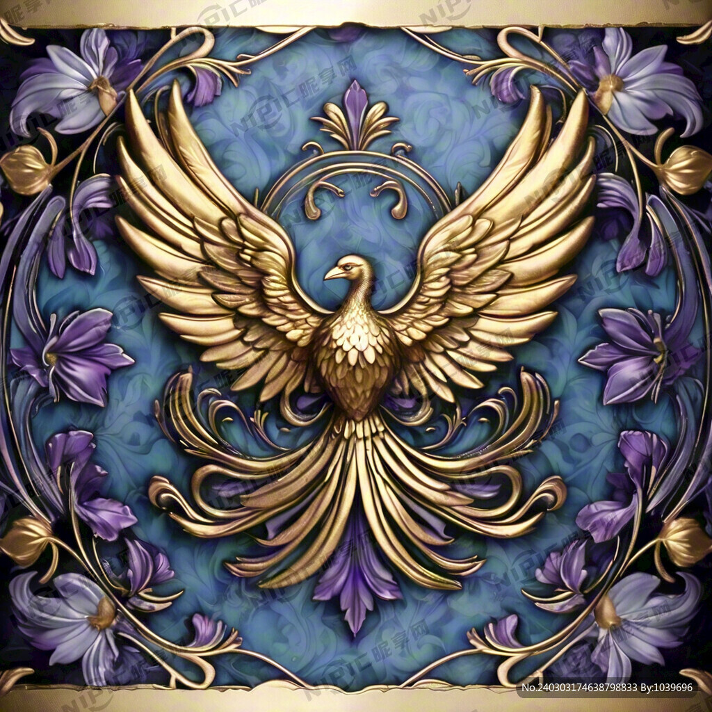 紫罗兰颜色底纹 带金凤凰元素
