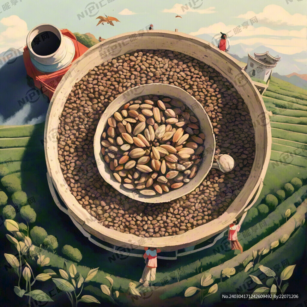 晒种子 插画风格 俯视图 手绘