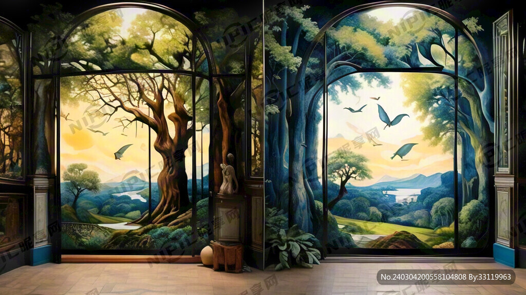 爱马仕风格森林长画卷