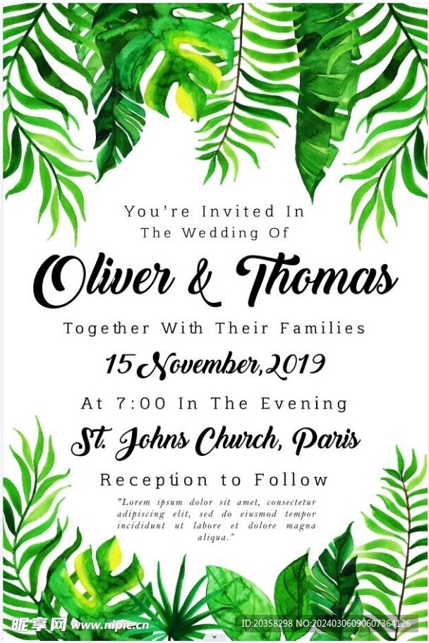 水彩花式婚庆卡