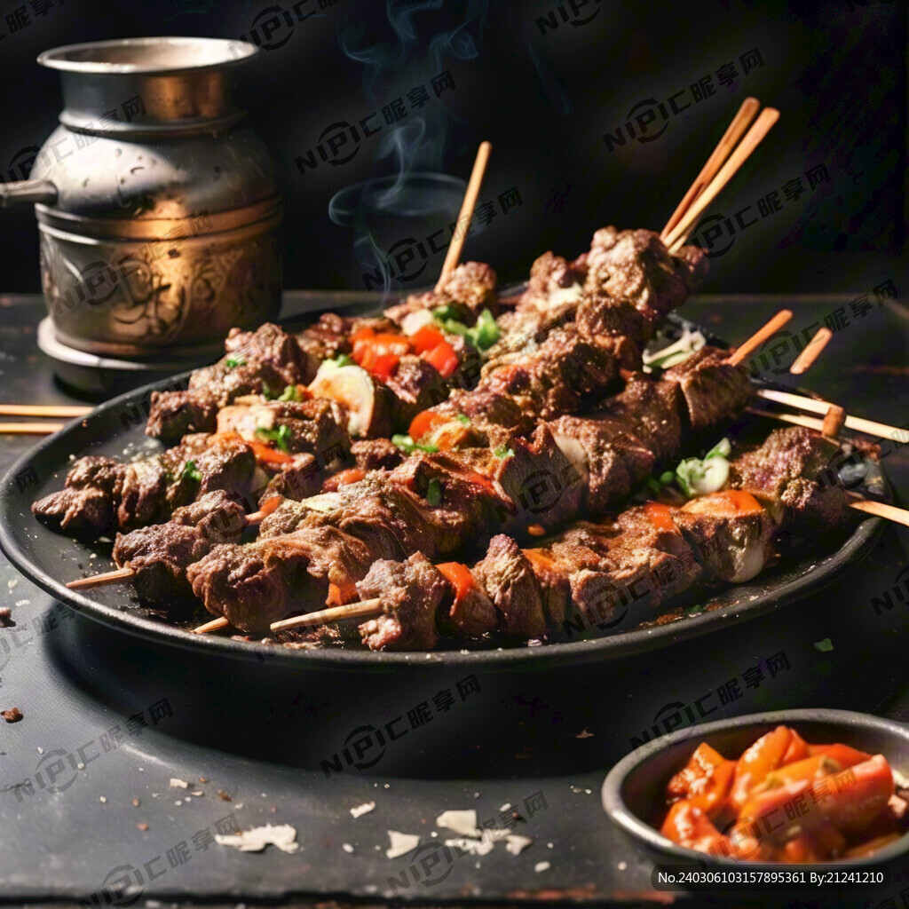 地摊炭烤羊肉串