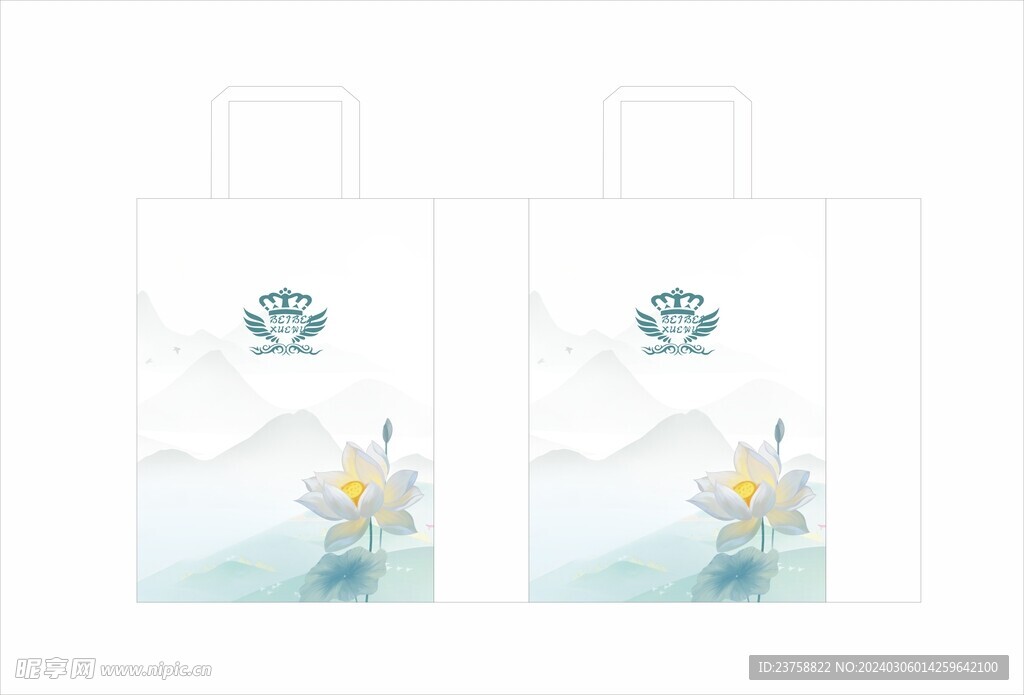 中国风荷花帆布袋