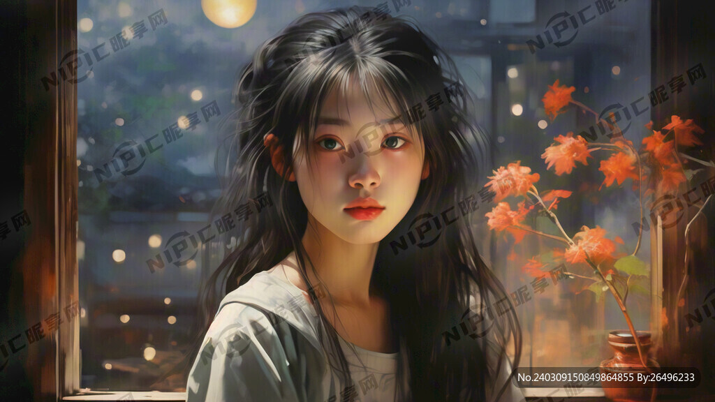 一个女孩在窗边