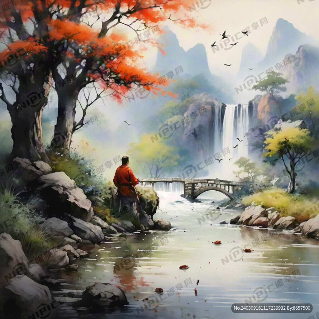 诗意田园 小桥流水 牧童 山水