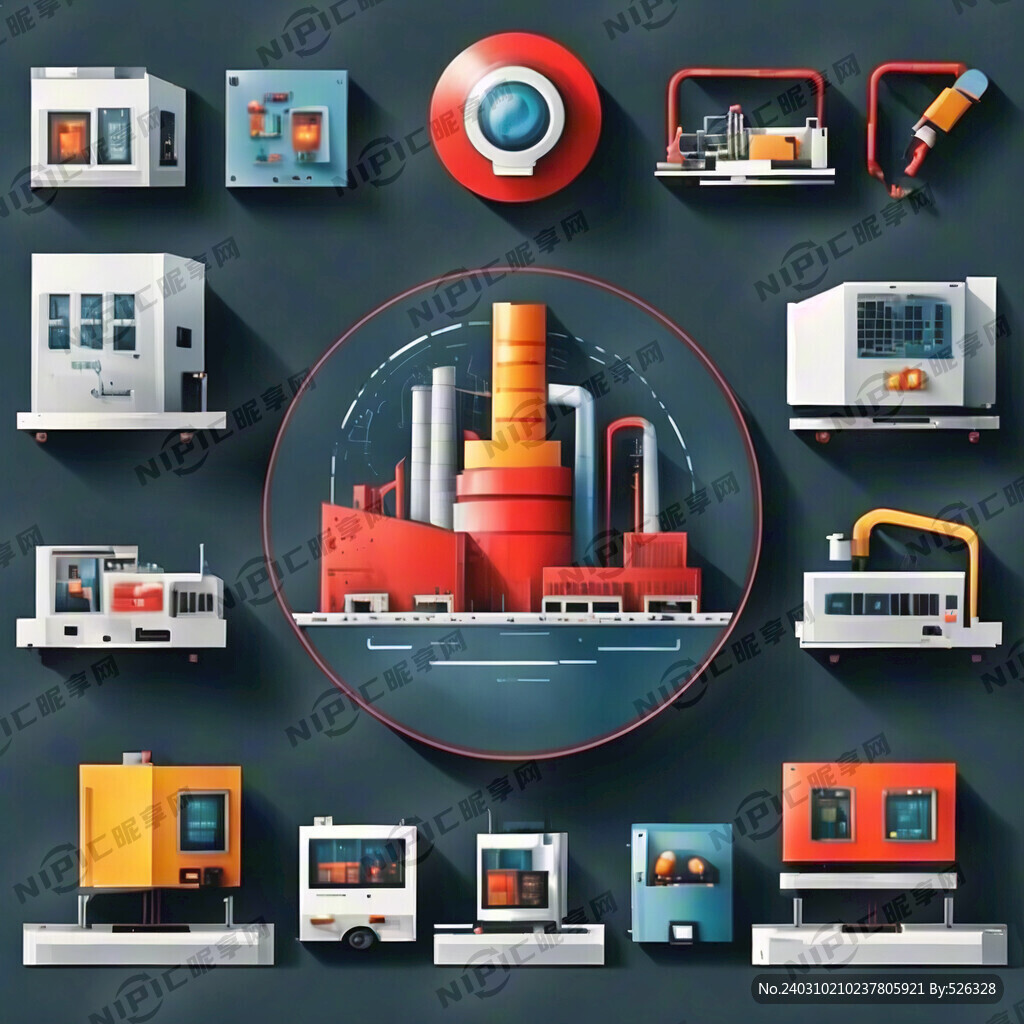 请画一座智能工厂的彩色图标