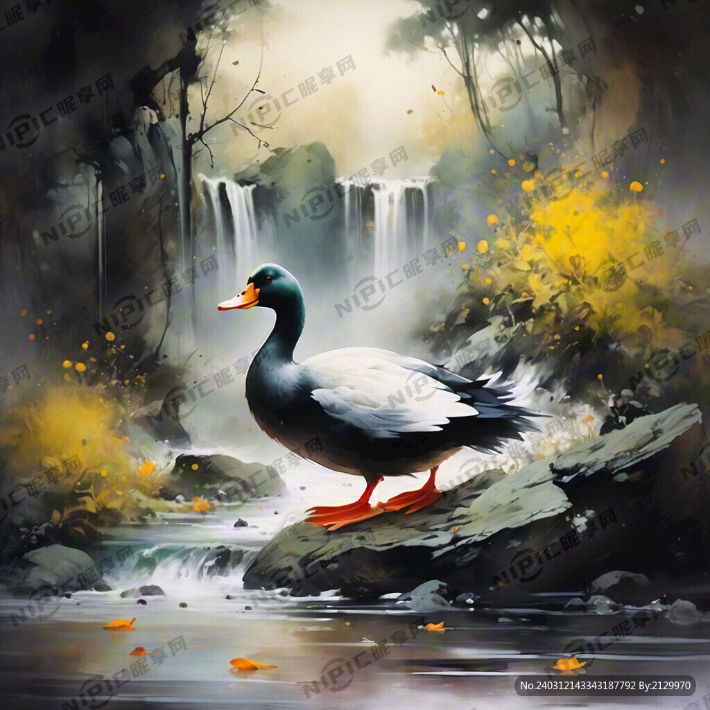 小黄鸭 中国风 中国画 山水
