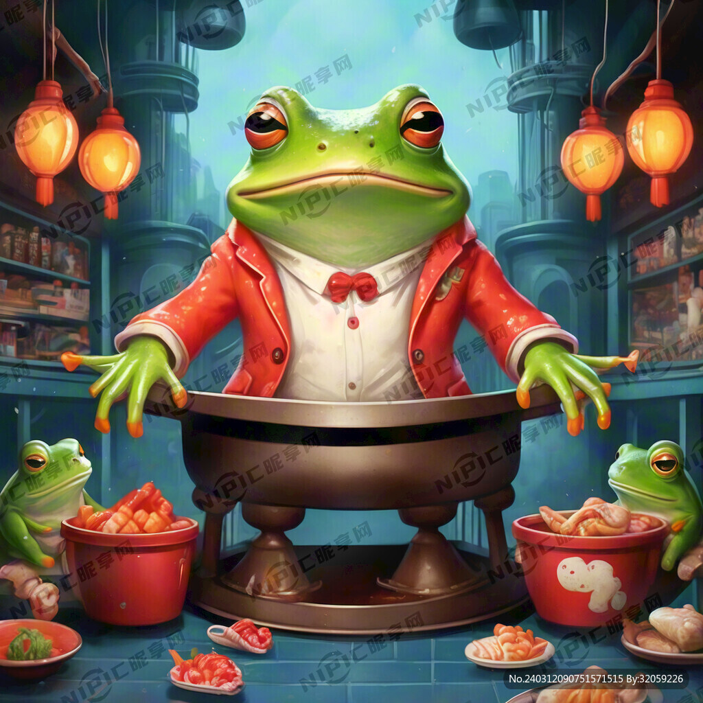美蛙鱼火锅店 插画风格 拟人化