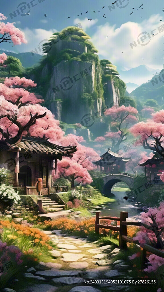 古村落 远处青山 云雾缭绕