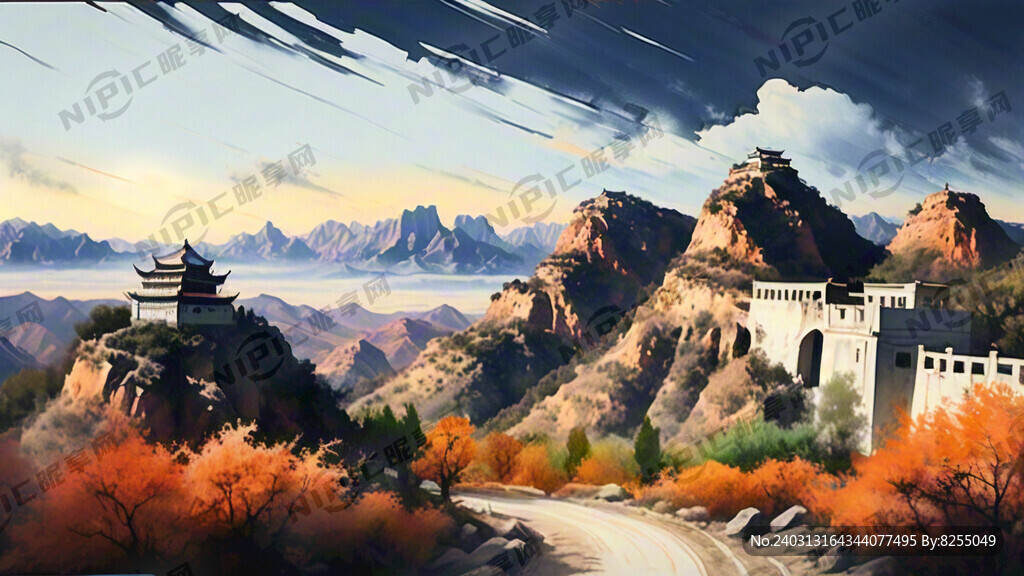 宁夏六盘山 细线条画 山脉