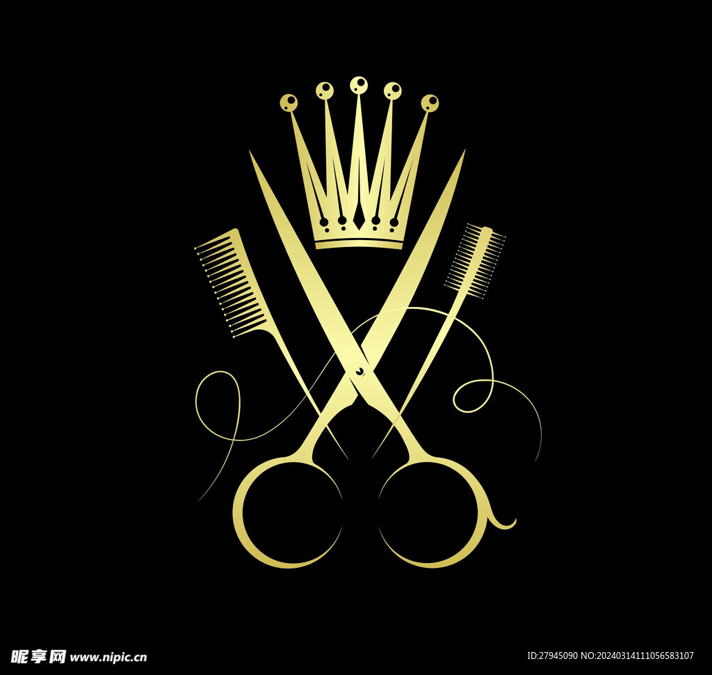 梳子剪刀发廊徽标