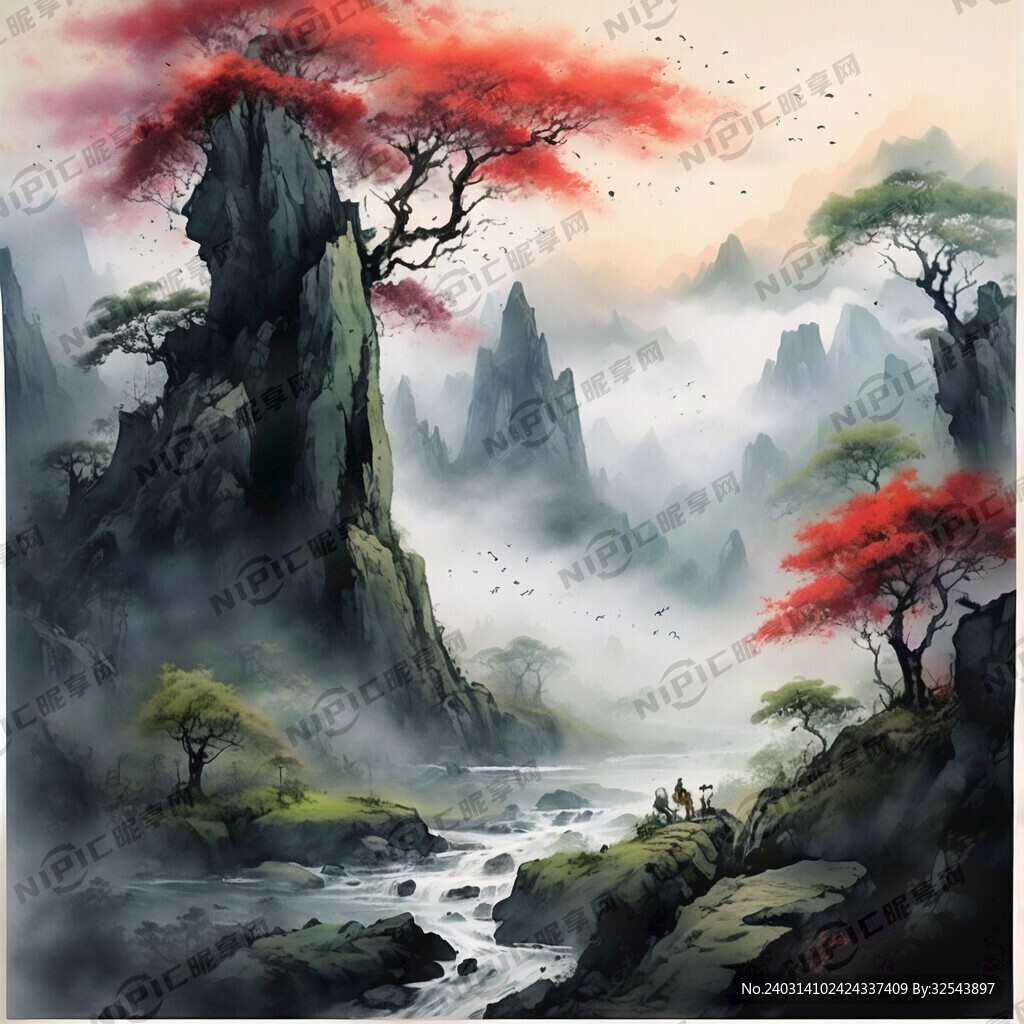 山谷 中国风 中国画 山水