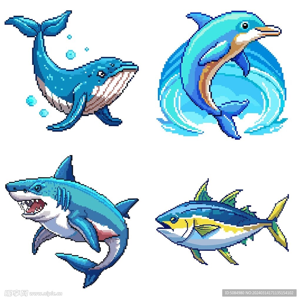 像素风格海洋动物组图