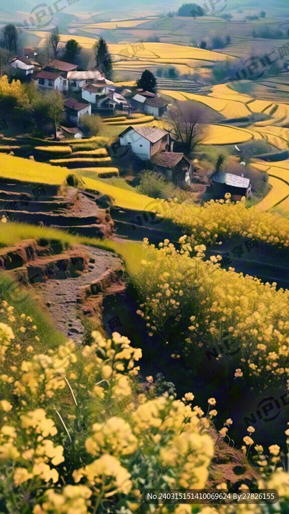 乡村世外桃源 梯田 春天田野