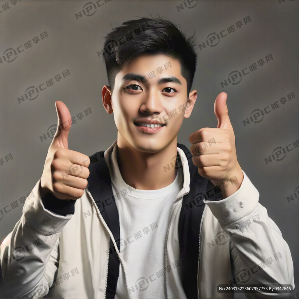 竖大拇指的亚洲帅哥 白色背景