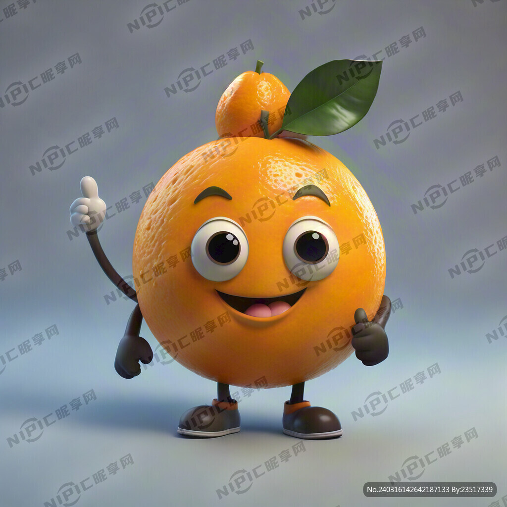 可爱橙子卡通形象 头部 绘画
