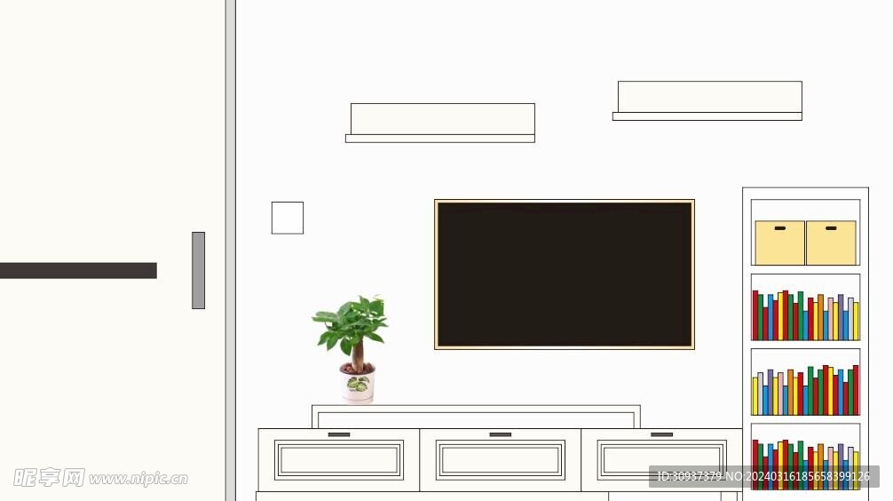 客厅书架效果简图
