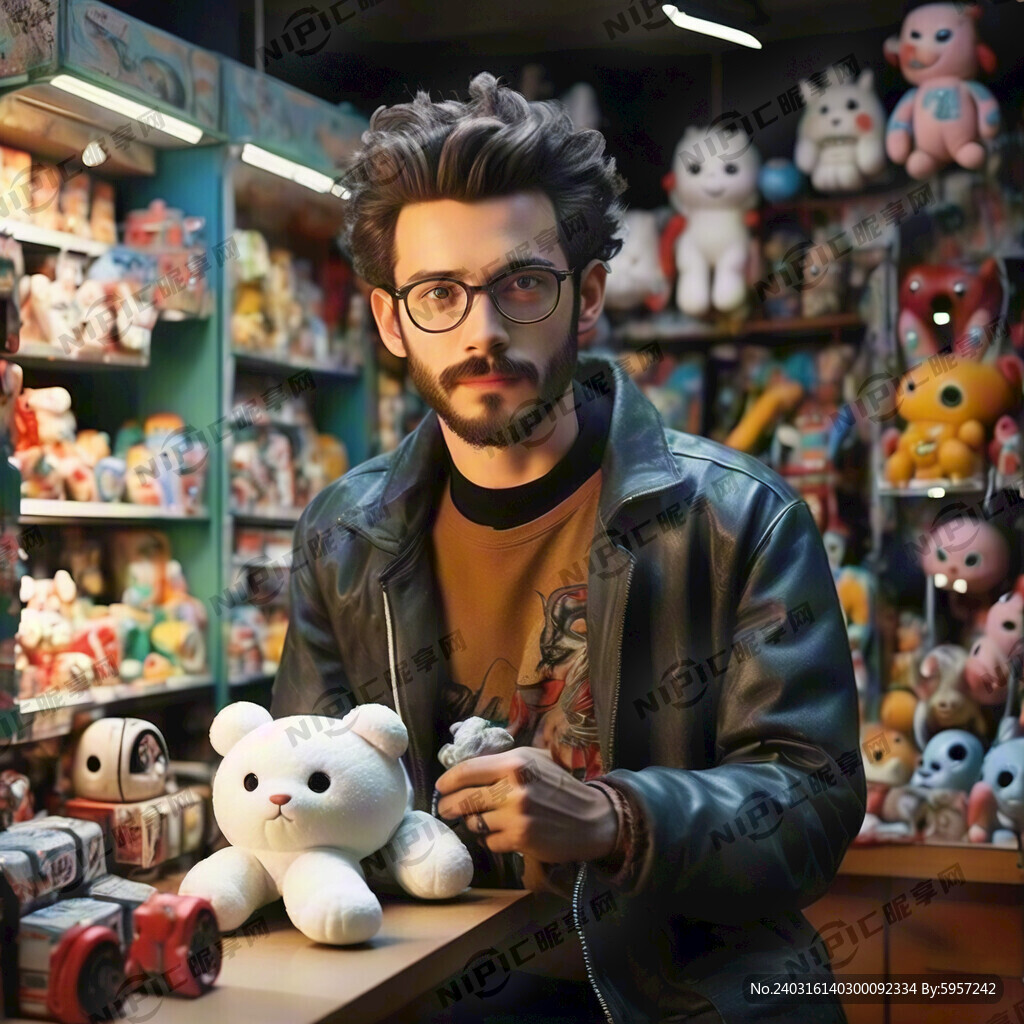 玩具店拿玩具的外国男人