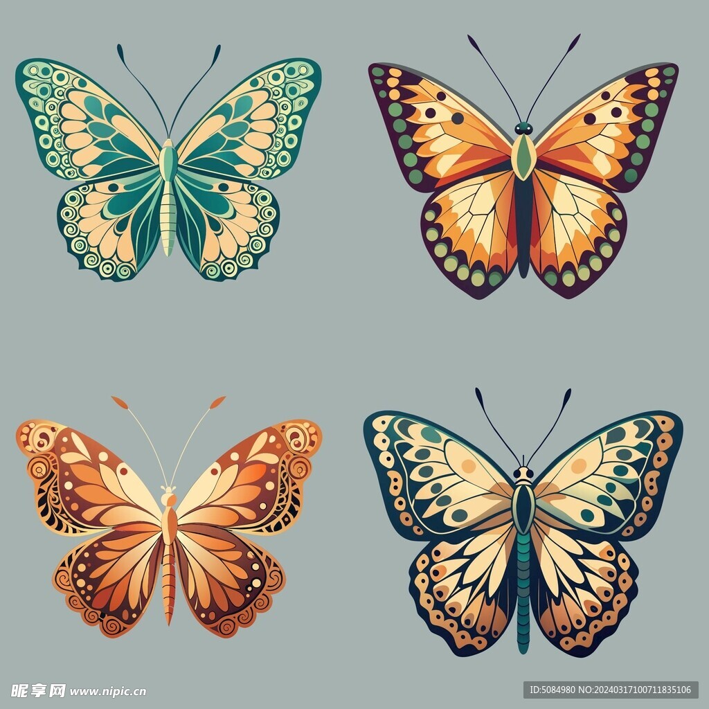 平面风格花纹绚丽的蝴蝶