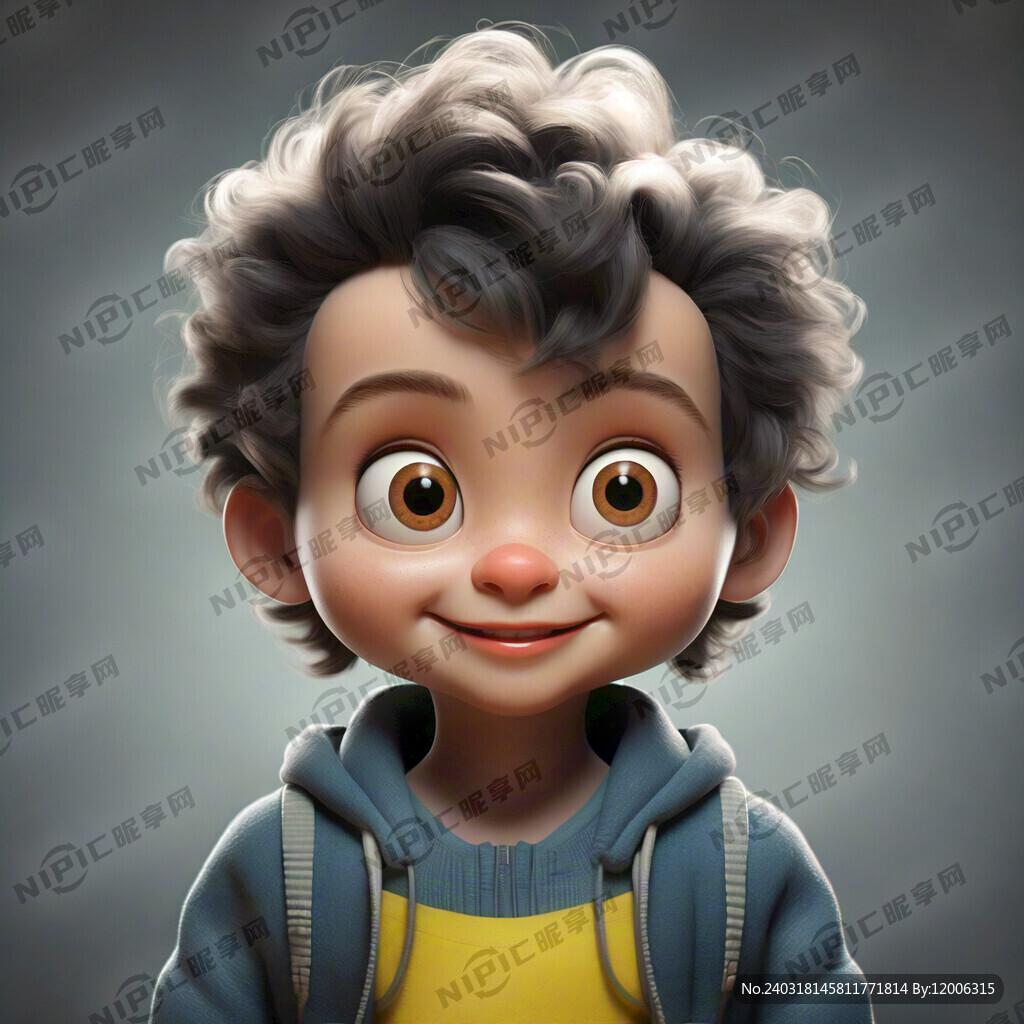 正面的卡通小孩 大眼睛