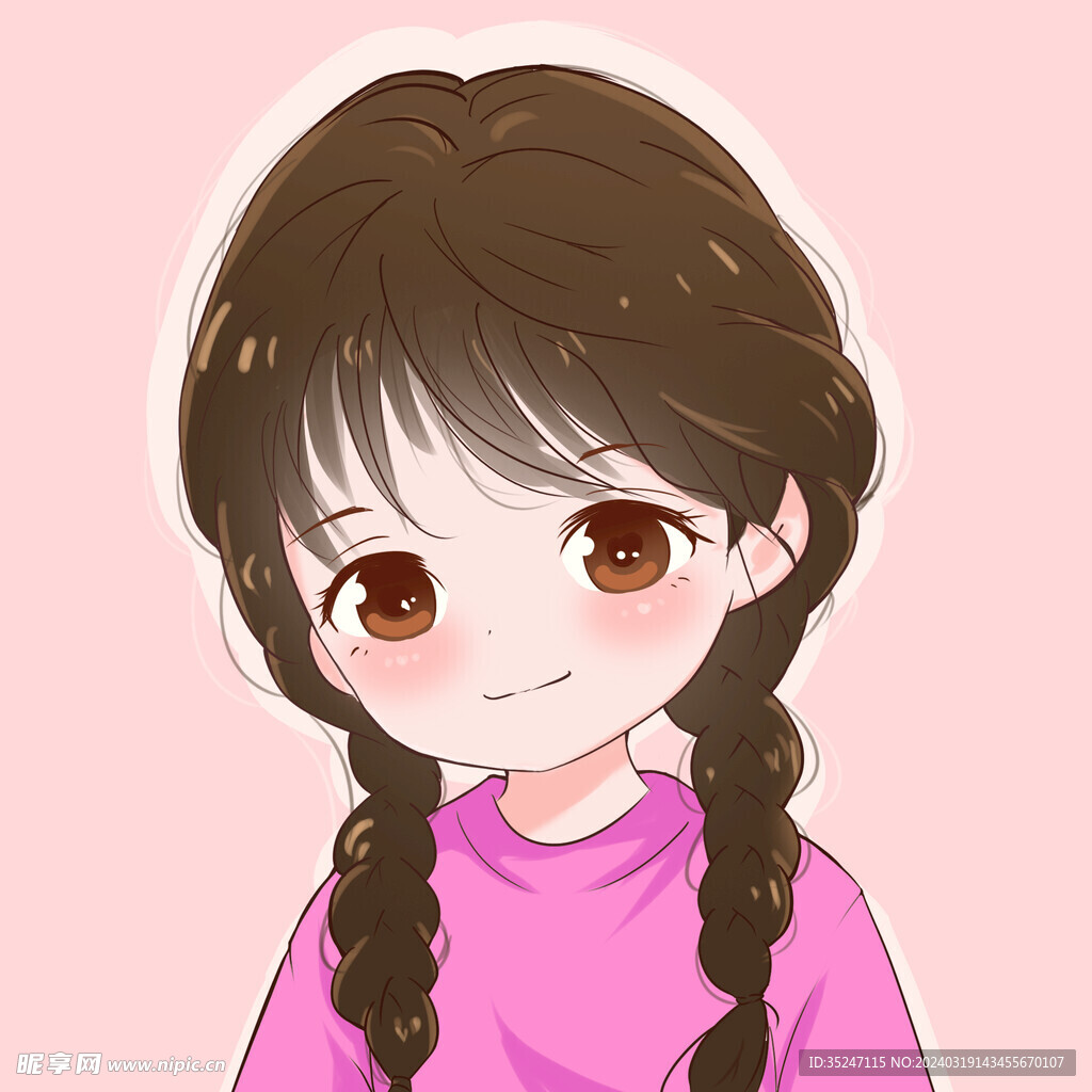 卡通手绘风清新文艺女生头像插画