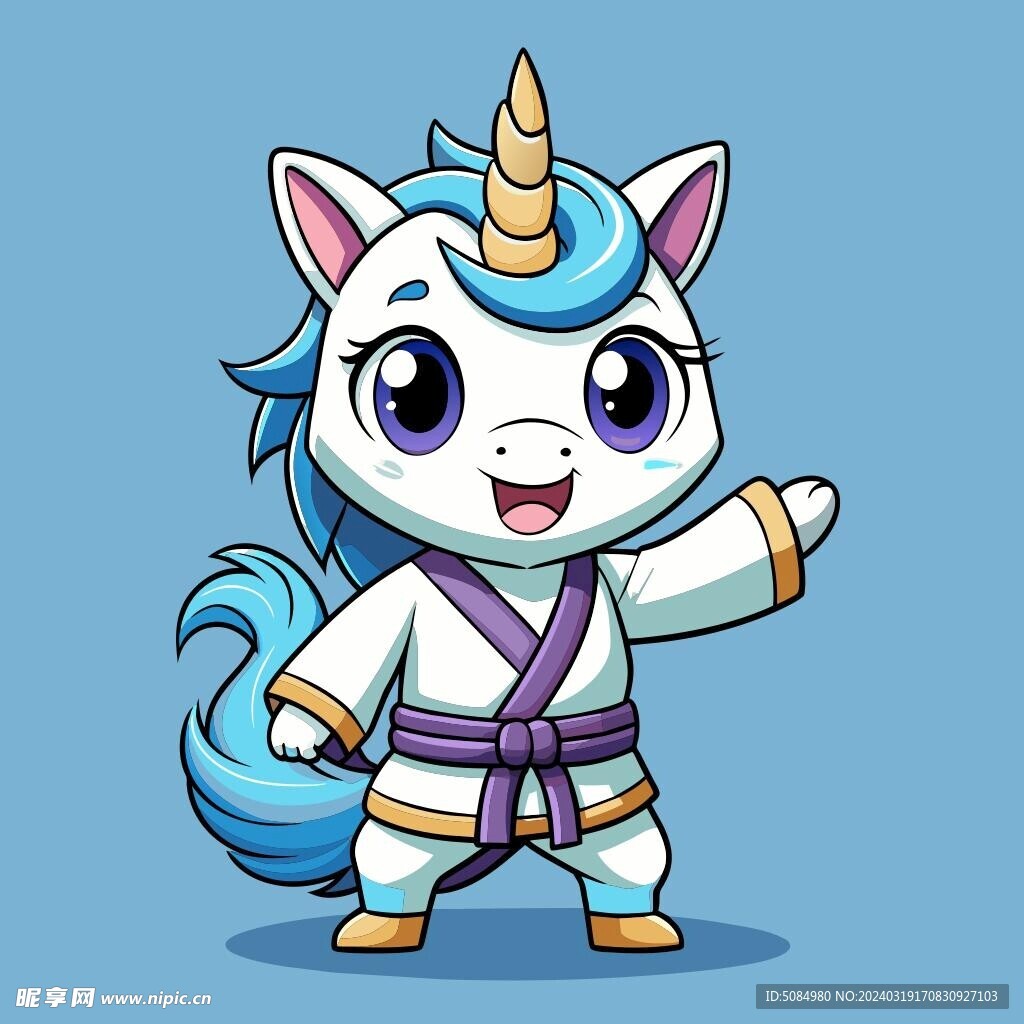 穿白色战斗服的拟人雄独角兽