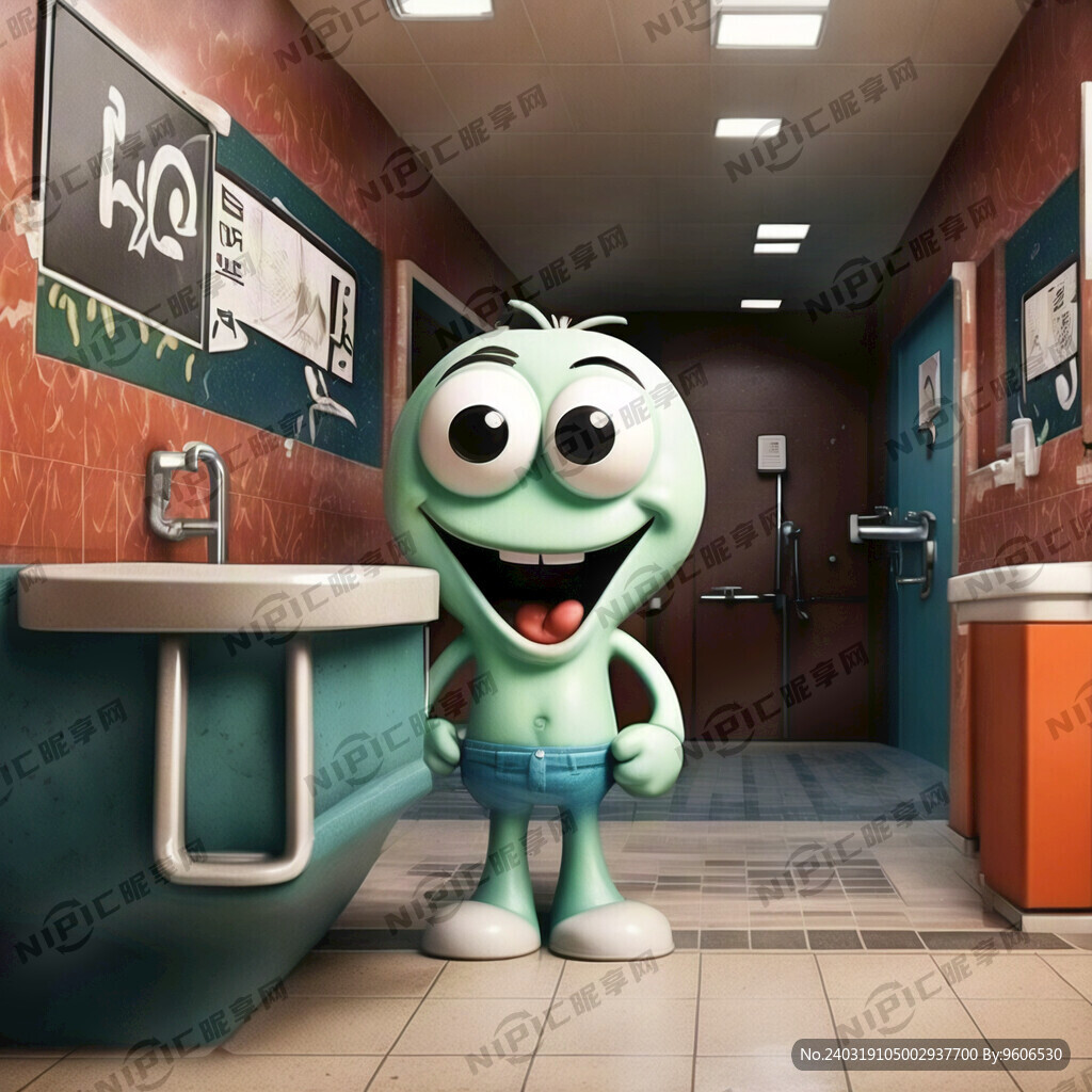 学校卫生间标识 卡通点