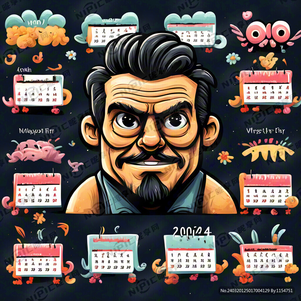 2024年趣味手绘卡通日历