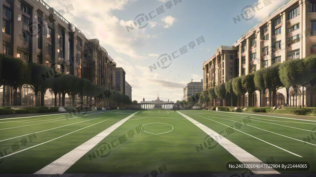 暖色的朝阳下远处高档欧式酒店主