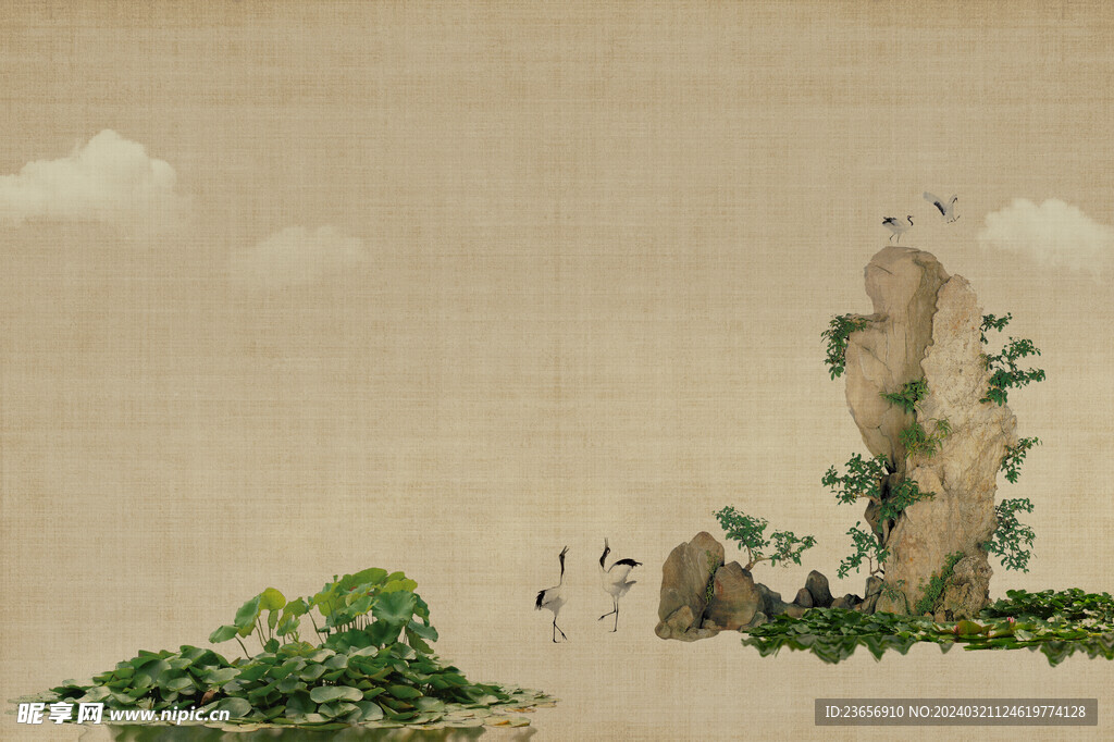 国风工笔国画分层素材 