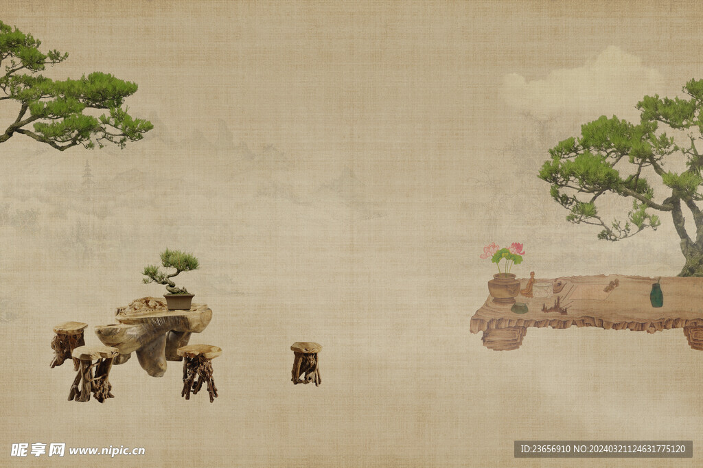 国风工笔国画分层素材 