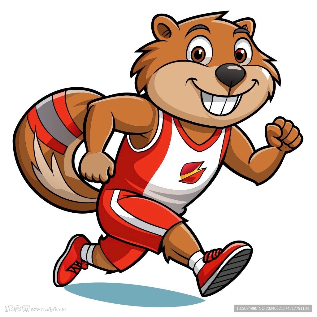 穿着运动服跑步的河狸