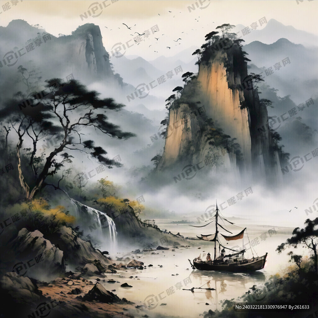 中国画 山水 水墨风格 写意