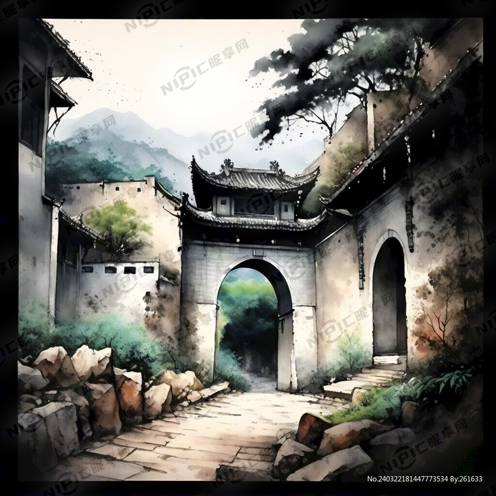 长汀县济川门 水墨风格 写意