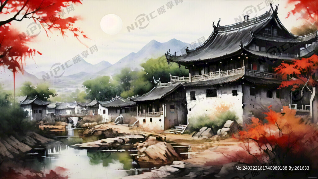 土楼 水墨风格 写意 意境