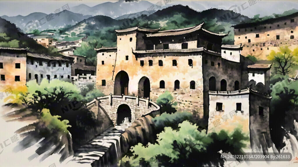 用永定土楼作水墨风格 写意