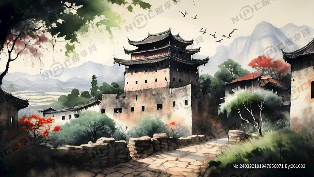 用永定土楼作水墨风格 写意